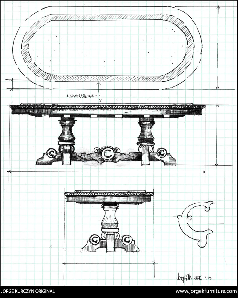 Original Design - Jorge Kurczyn - Hand carved Dining Room Table 
